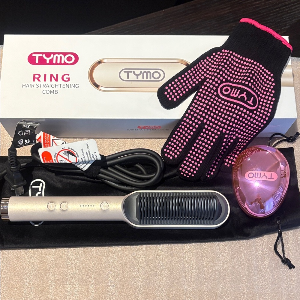 TYMO Hair Straightening Comb with Pink Glove